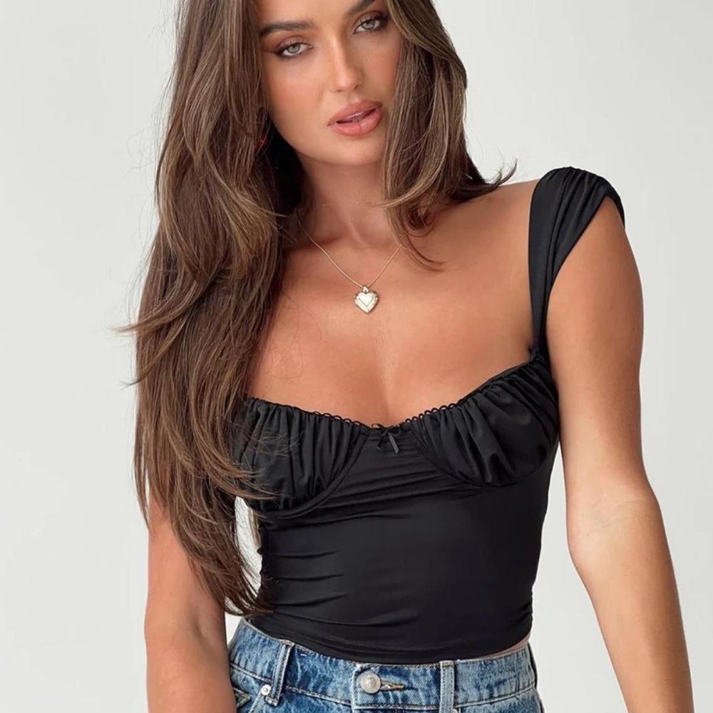 Princess Polly Candyce Top Black Ruched Sweetheart Tank Top